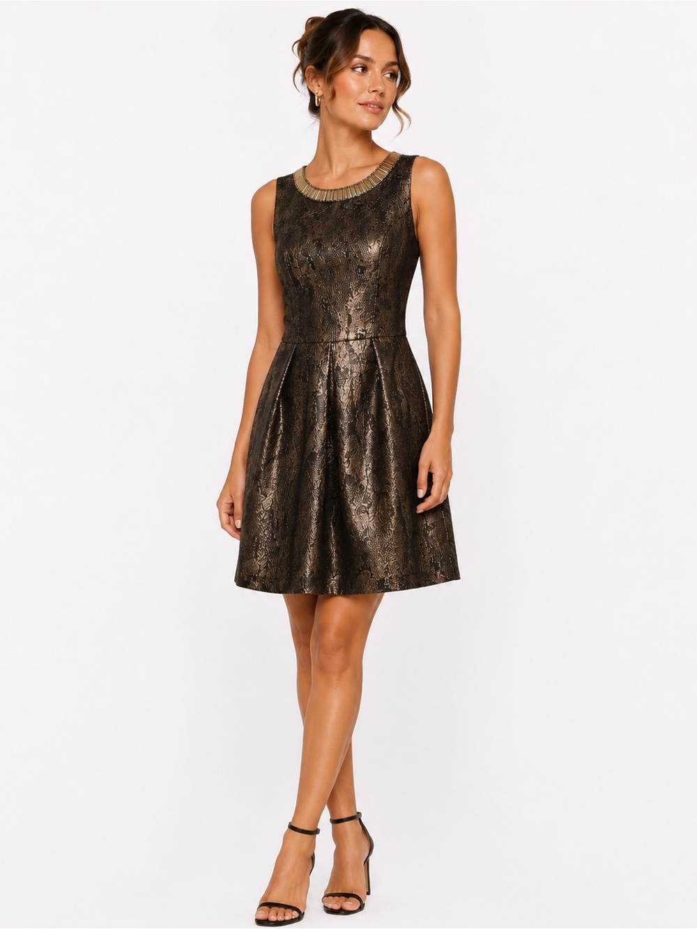 Romeo + Juliet Couture Size Large Metallic Bronze Sleeveless Fit-and-Flare Dress